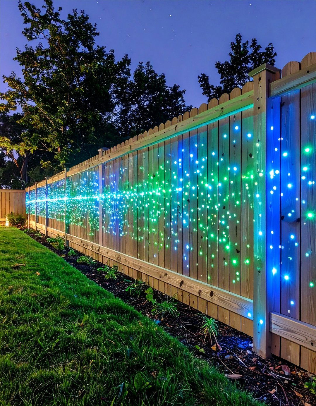 Starry Night Laser Projector on a Fence - 30 outdoor fence lighting ideas