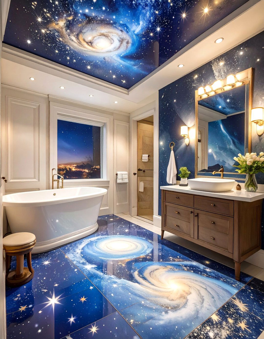 Starry Night Sky Floor - 30 bathroom tile paint ideas