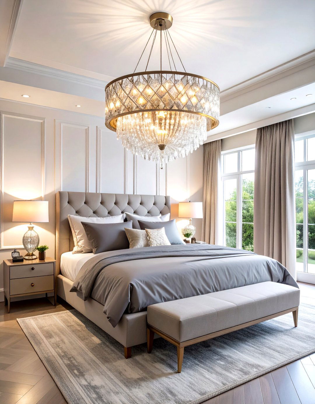 Statement Crystal Chandelier - 30 romantic modern luxury master bedroom designs