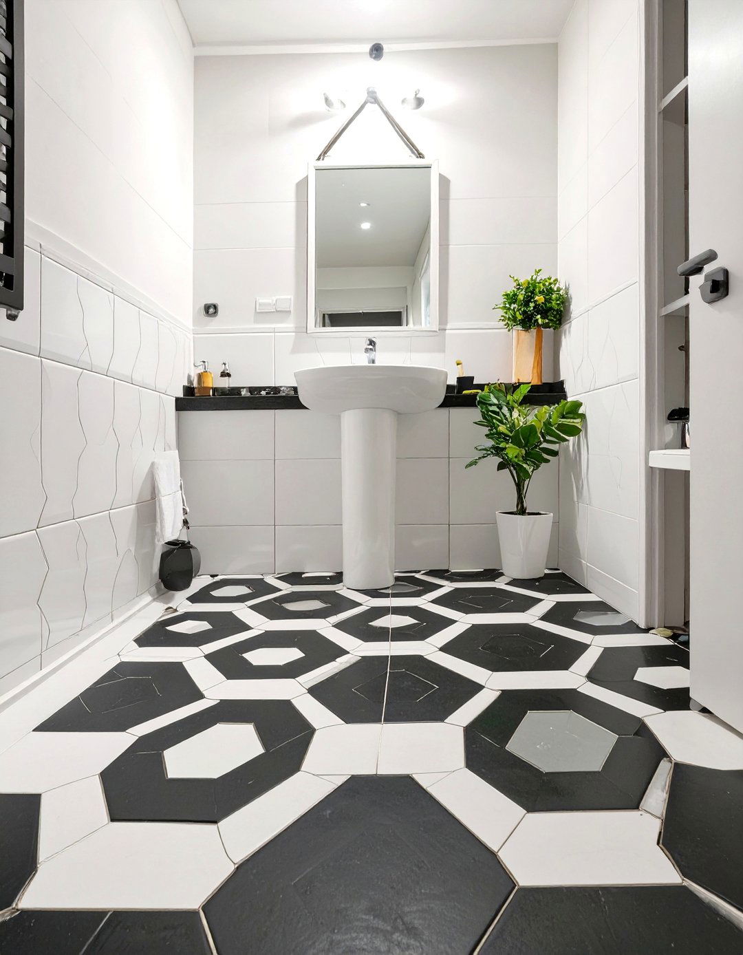 Statement Floor Tiles - 30 small modern bathroom ideas