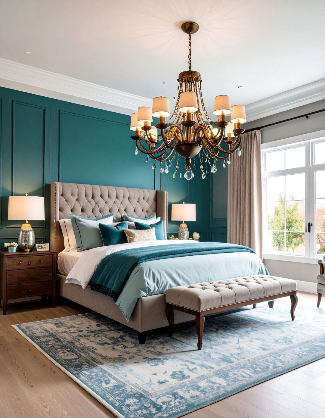 Statement Lighting with a Chandelier - 30 pottery barn bedroom ideas