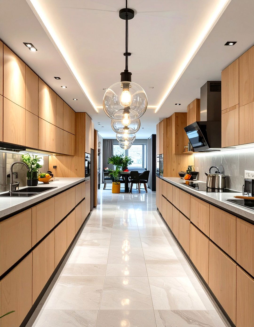 Statement Pendant Lighting Kitchen - 30 narrow kitchen ideas