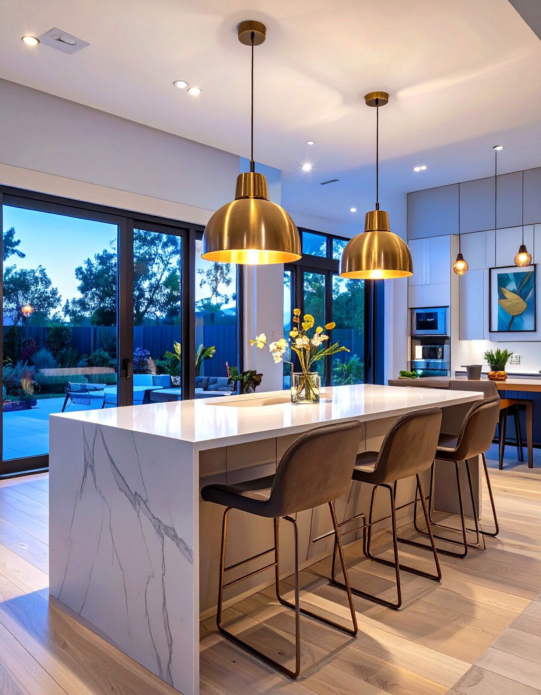 Statement Pendant Lighting Over an Island - 30 small open kitchen design ideas