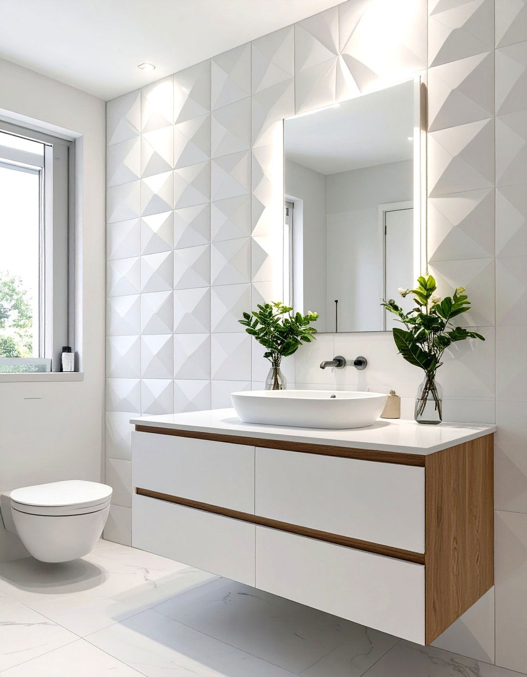 Statement Wall with Textured Tiles - 30 what are the top bathroom renovation ideas ideas
