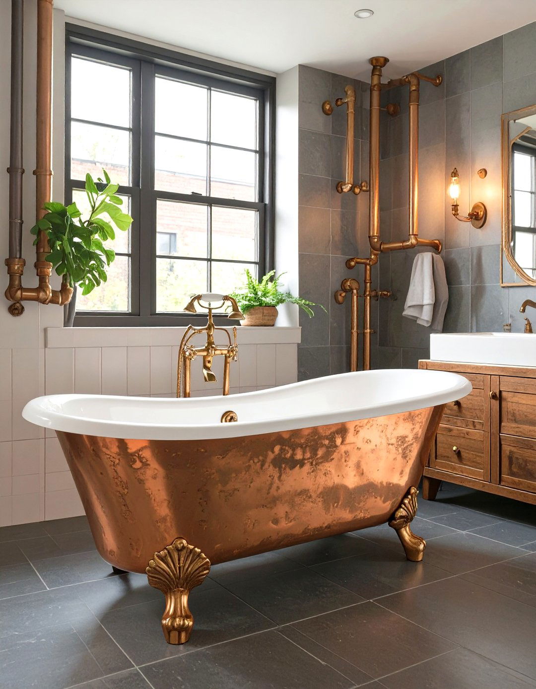 Steampunk Bathroom with a Clawfoot Tub - 30 steampunk interior design ideas
