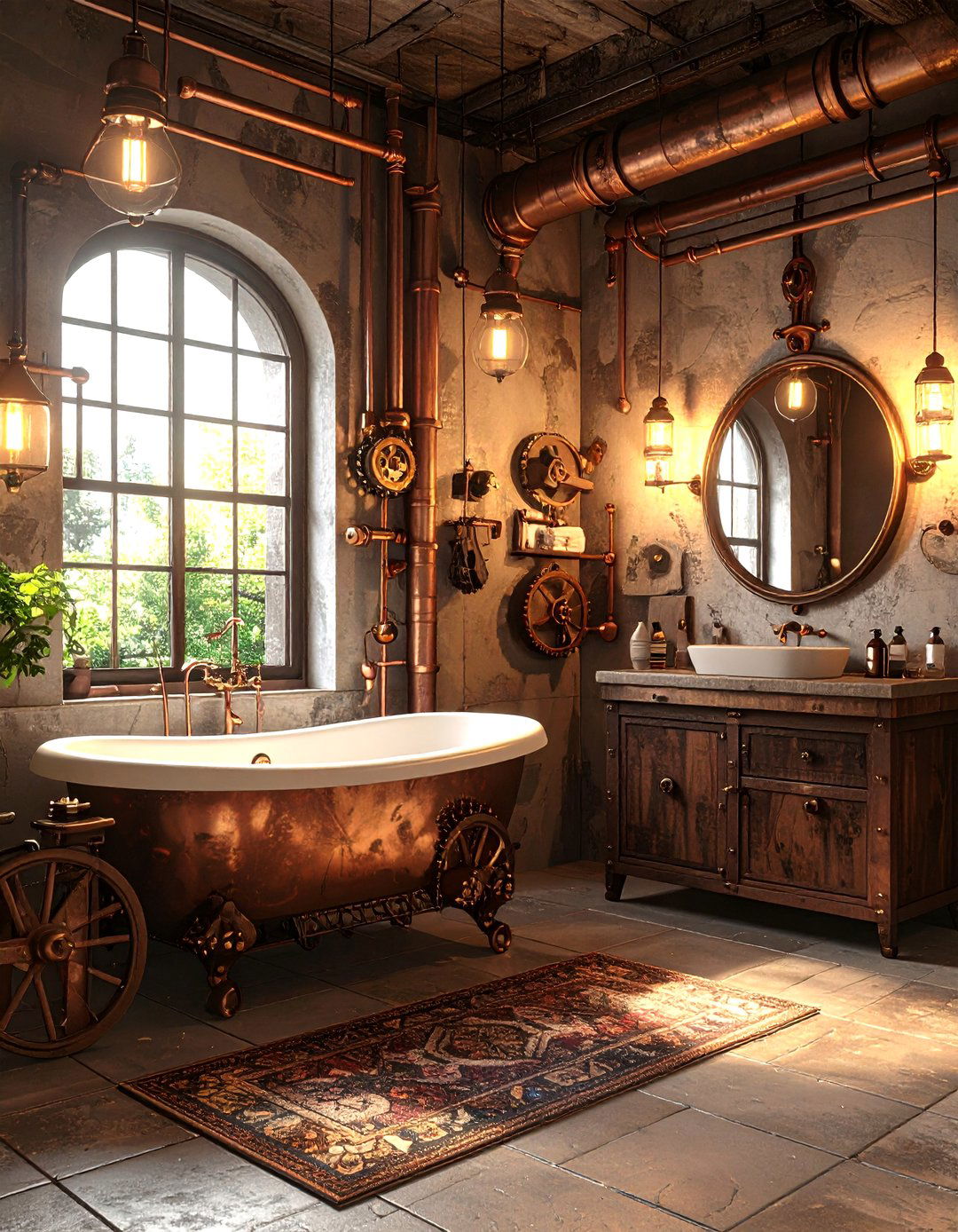 Steampunk Inspired Bathroom - 30 3d rendering interior design ideas