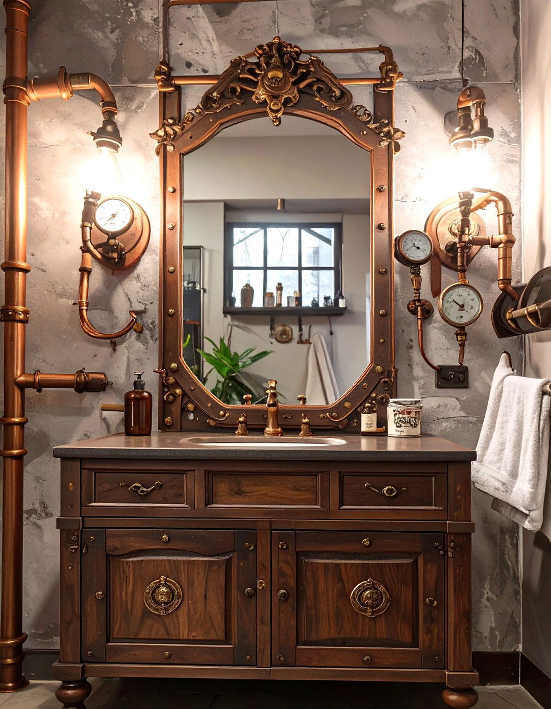 Steampunk Inspired Gear and Gauge Lights - 30 bathroom vanity lighting ideas