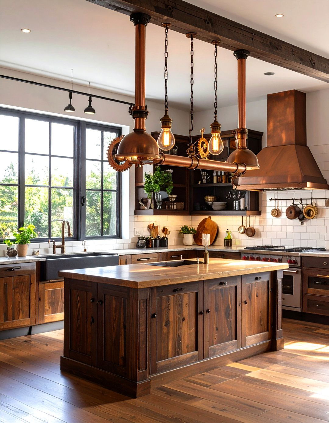 Steampunk Kitchen Gear and Pipe Fixtures - 30 kitchen light ideas