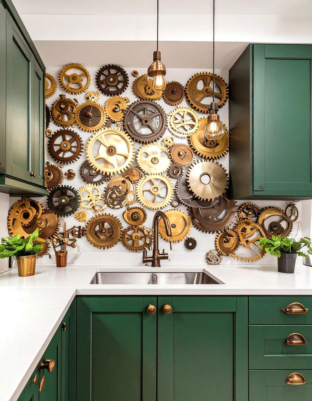 Steampunk Kitchen with Gear and Cog Wall Decor - 30 steampunk interior design ideas