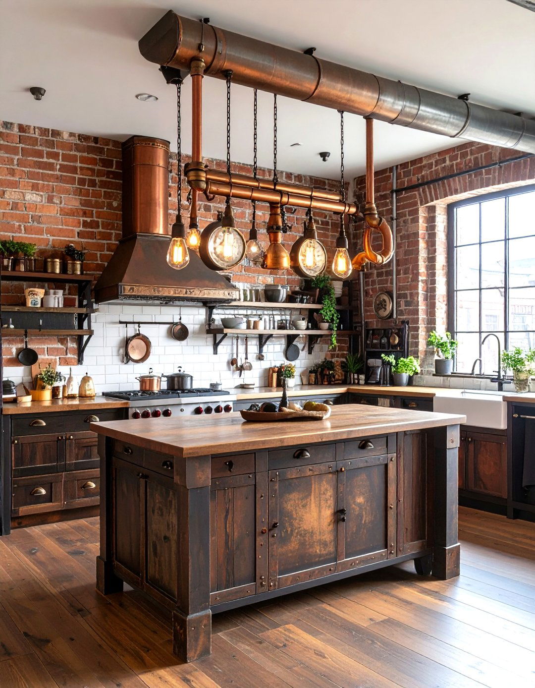 Steampunk Kitchen with Pipe and Gauge Fixtures - 30 kitchen island lighting ideas