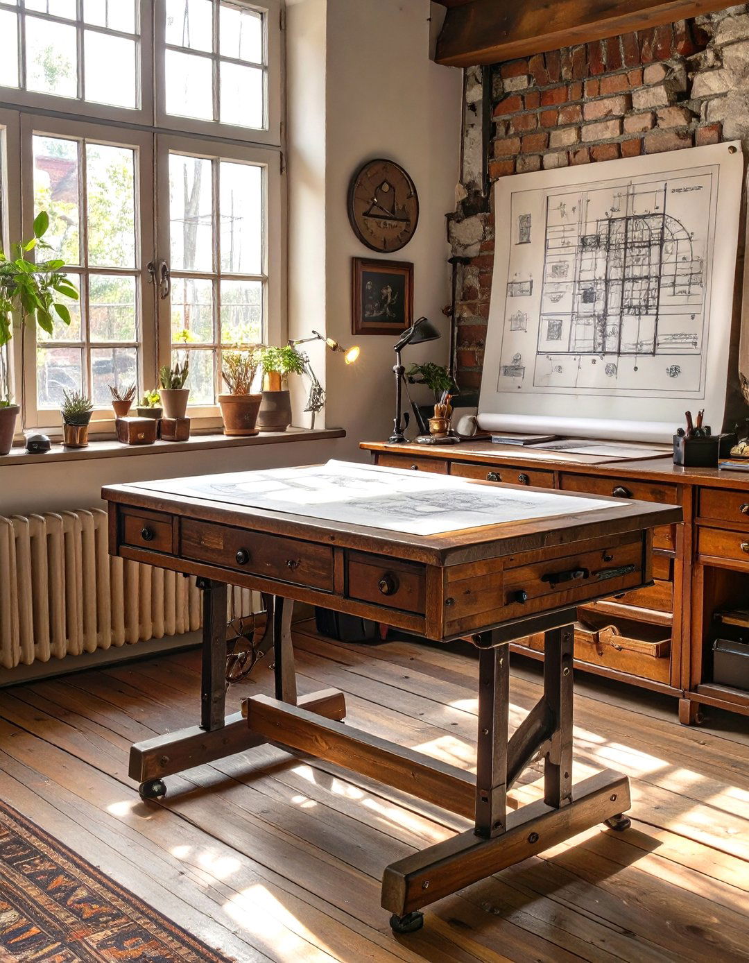 Steampunk Office with a Drafting Table Desk - 30 steampunk interior design ideas