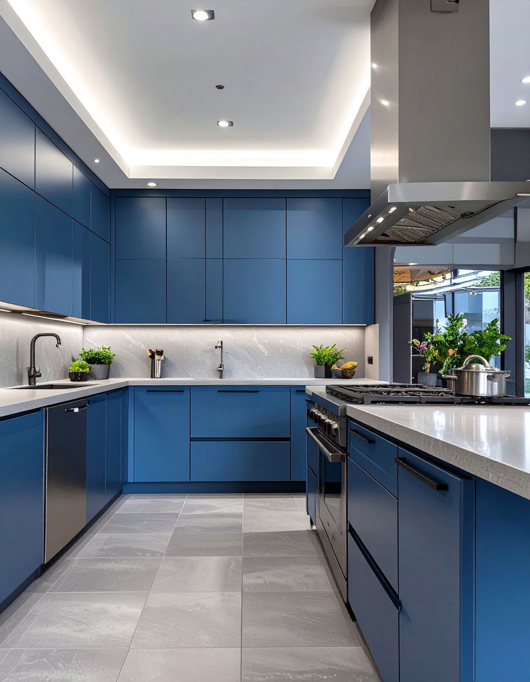 Steel Blue Kitchen Cabinets in a Modern Setting - 30 blue kitchen cabinets ideas