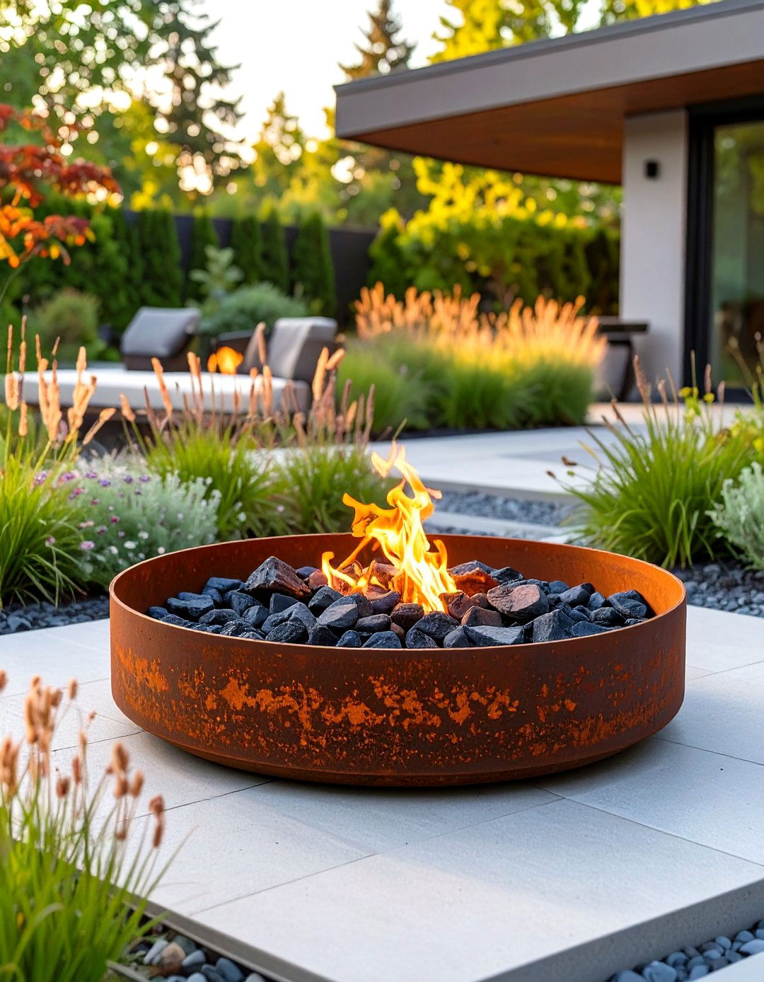 Steel Planter Ring Fire Pit - 30 simple backyard fire pit ideas