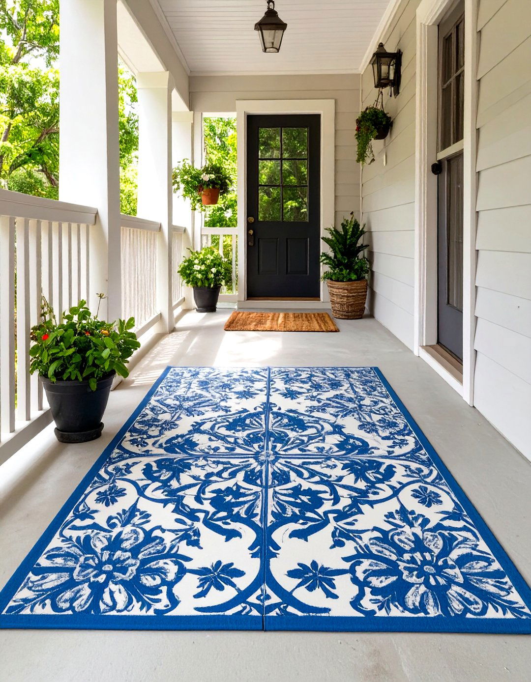 Stenciled Concrete Floor on a Small Porch - 30 small back porch ideas
