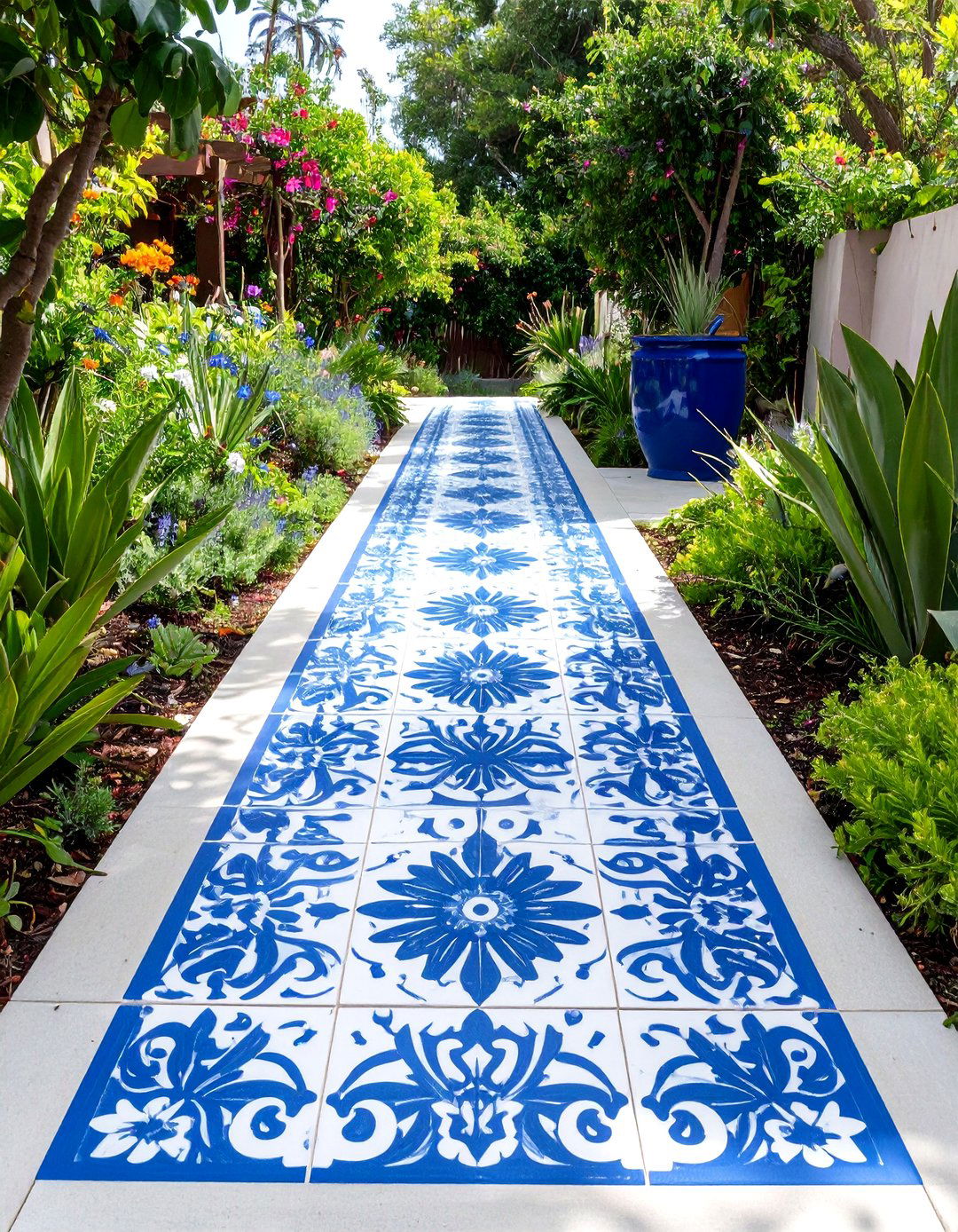 Stenciled Concrete Garden Path - 30 unique garden path ideas