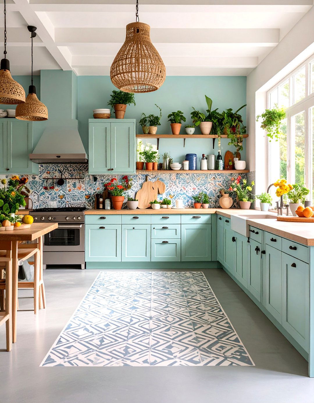 Stenciled Concrete Kitchen Floor - 30 kitchen floors ideas