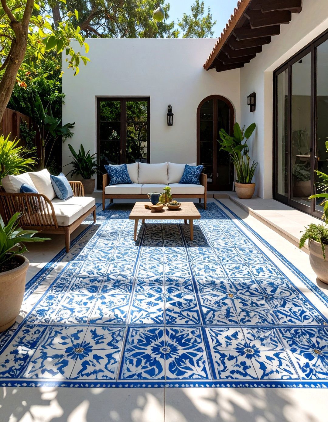 Stenciled Concrete Patio Floor - 30 cheap patio floor ideas