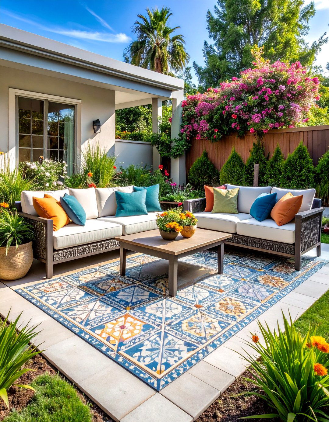 Stenciled Concrete Paver Makeover - 30 diy cheap patio paver ideas