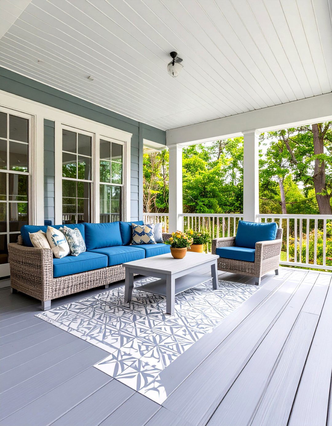 Stenciled Floor Pattern Deck - 30 inexpensive screened in deck ideas