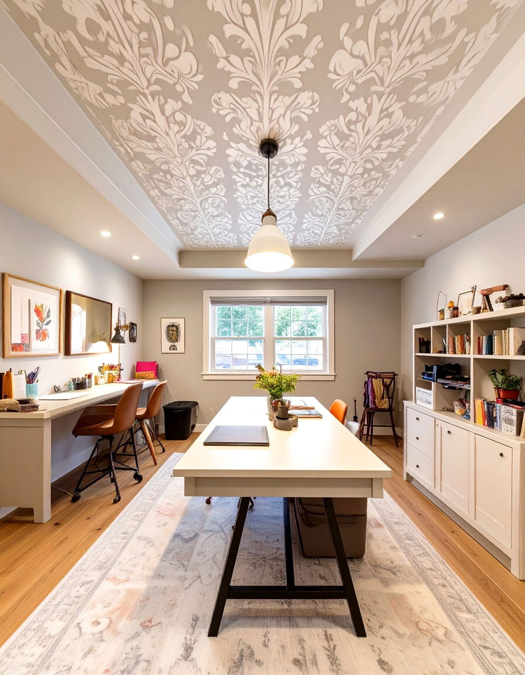 Stenciled Pattern Basement Ceiling - 30 ceiling ideas for basement