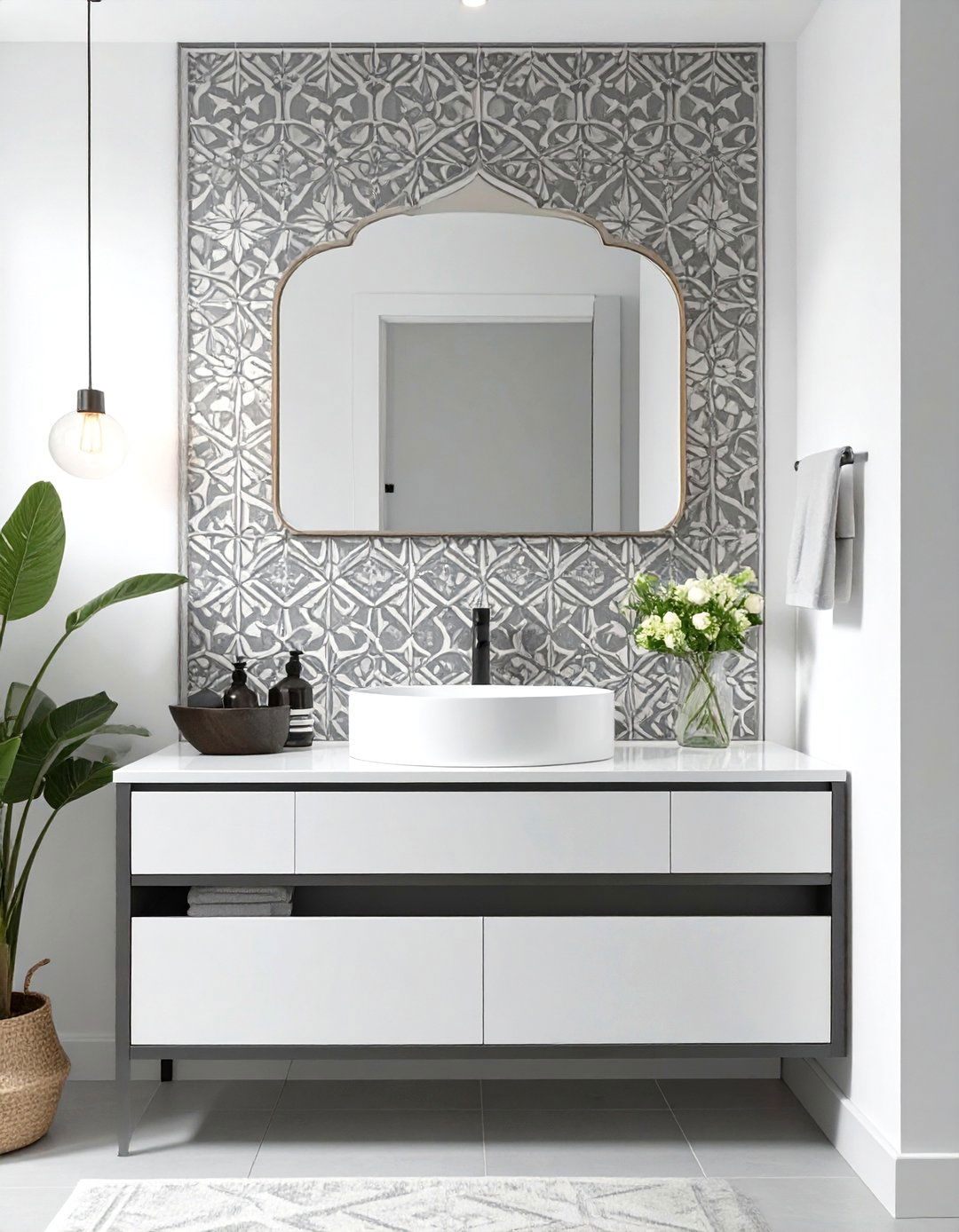 Stenciled Pattern Bathroom Backsplash - 30 cheap bathroom backsplash ideas