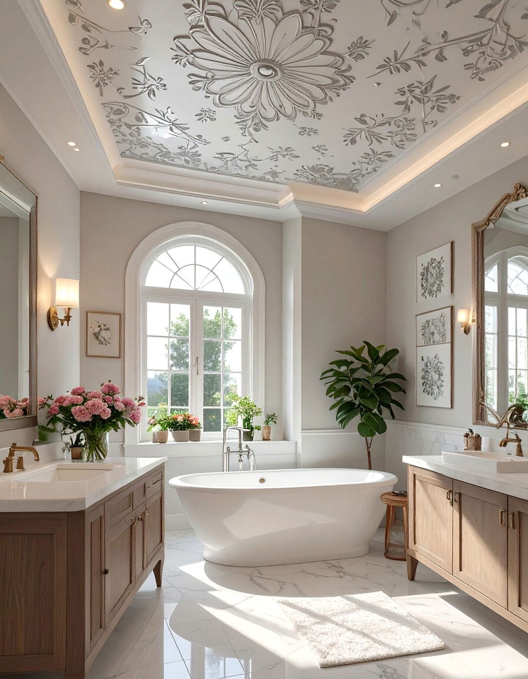 Stenciled Pattern Bathroom Ceiling - 30 bathroom ceiling ideas