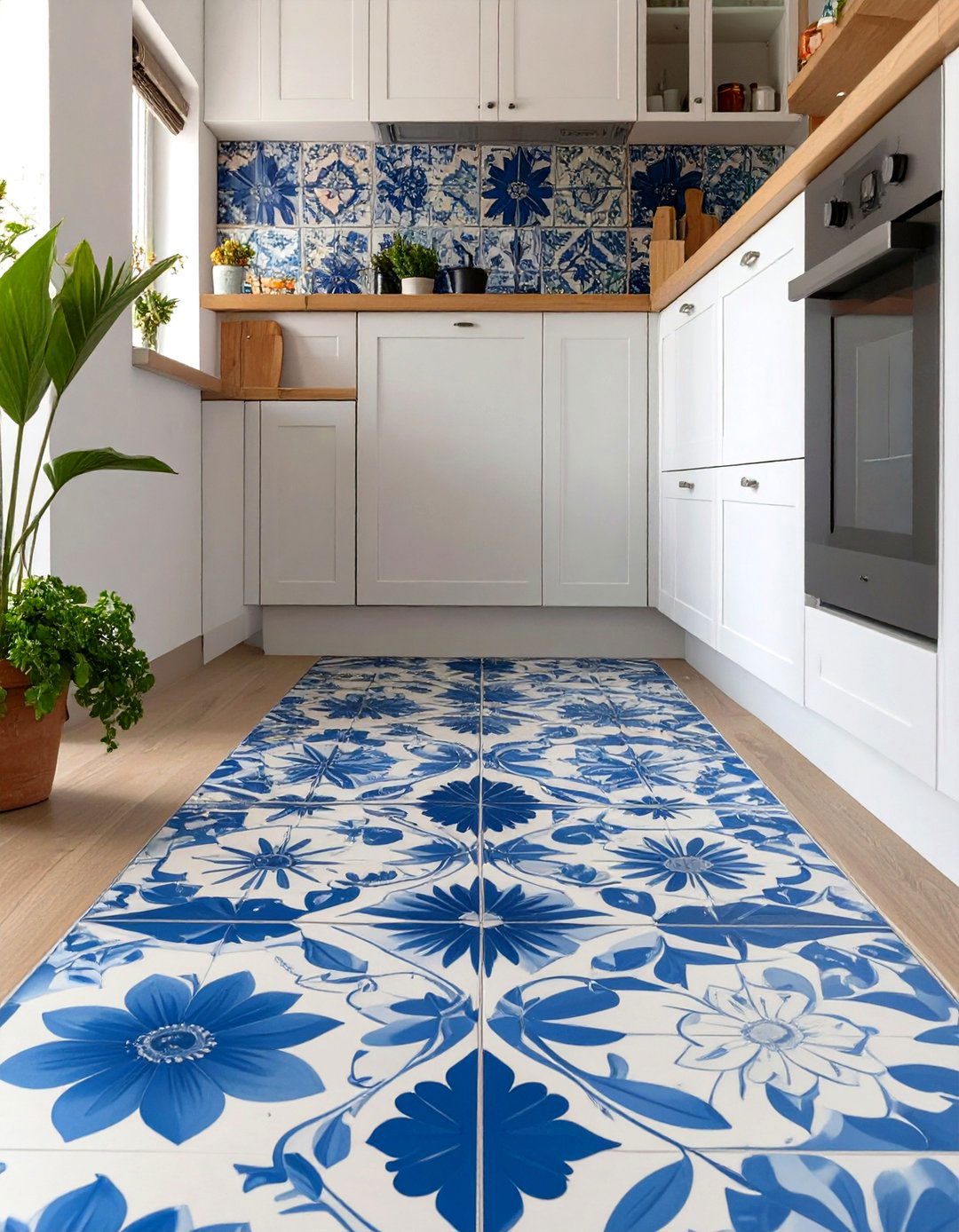 Stenciled Pattern Vinyl Sheet Flooring - 30 vinyl kitchen flooring ideas