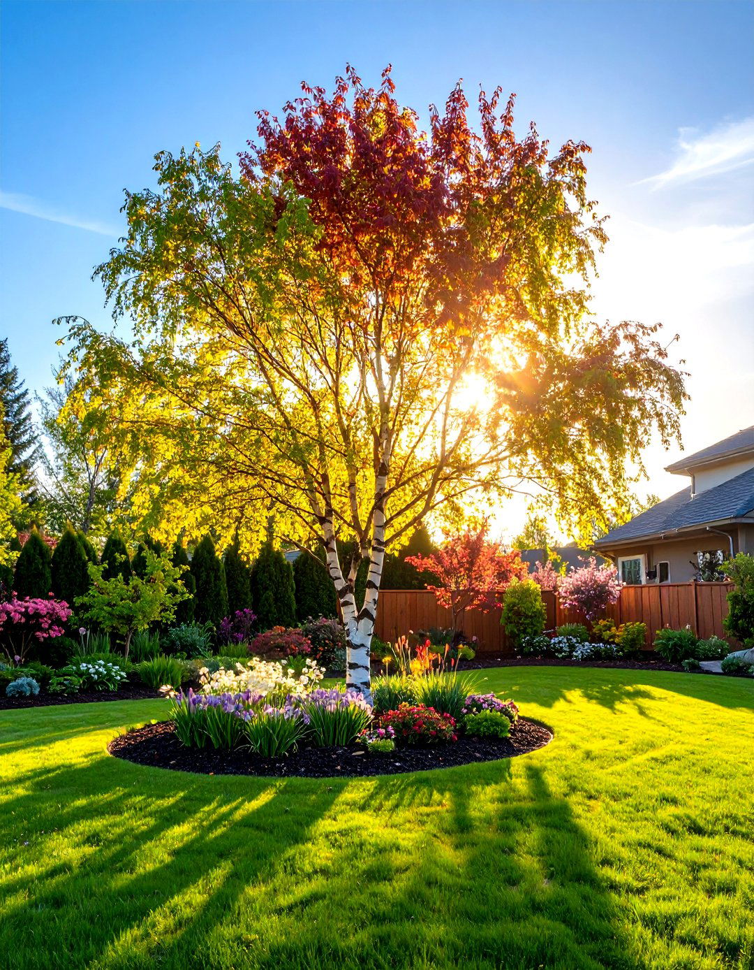 Step Lighting on Multi Trunk Trees - 30 outdoor tree lighting ideas