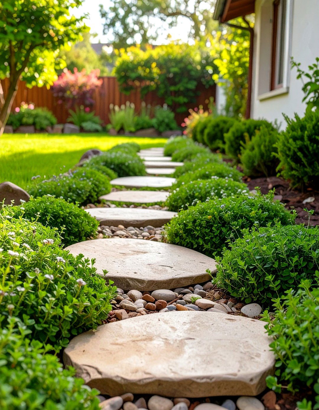 Stepping Stones Through a Groundcover Bed - 30 side yard landscaping ideas
