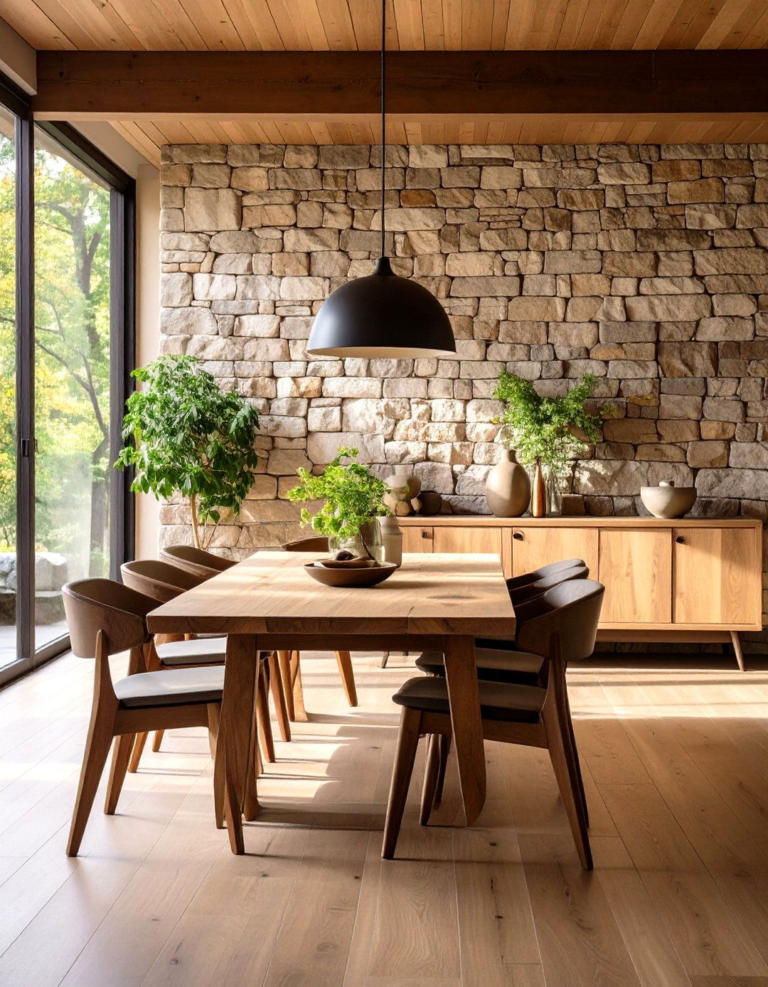 Stone Accent Wall Feature - 30 rustic dining room ideas
