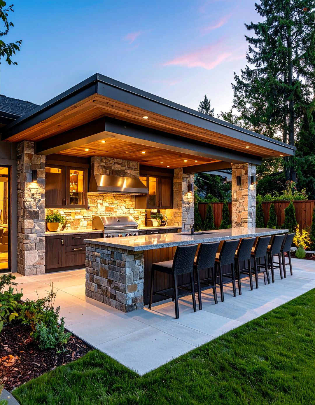 Stone Clad Outdoor Kitchen Bar - 30 backyard bbq ideas
