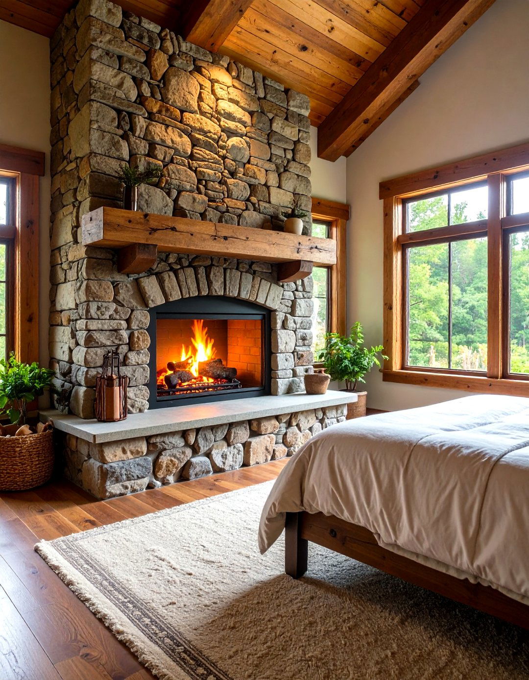 Stone Fireplace Feature - 30 rustic bedroom ideas