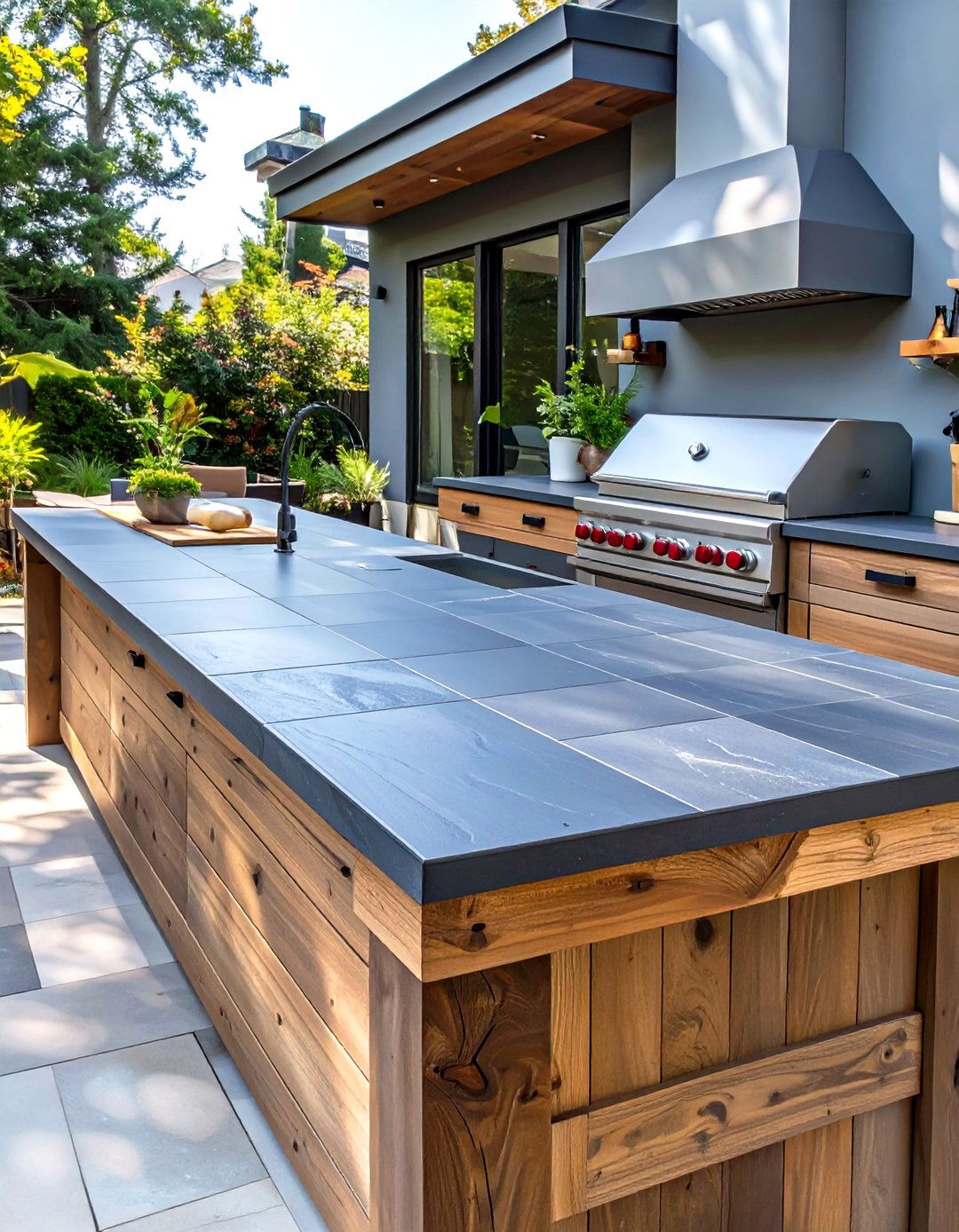 Stone Look Tile Countertop - 30 outdoor kitchen ideas on a budget