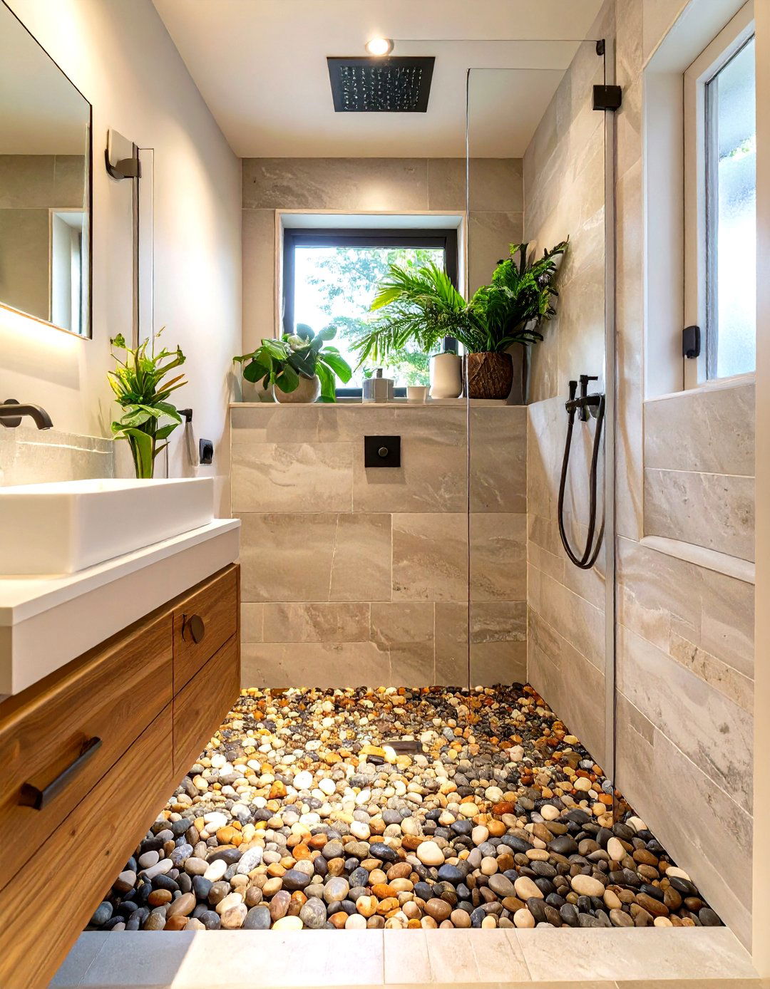 Stone Pebble Floor Small Doorless Shower - 30 small doorless walk in shower ideas