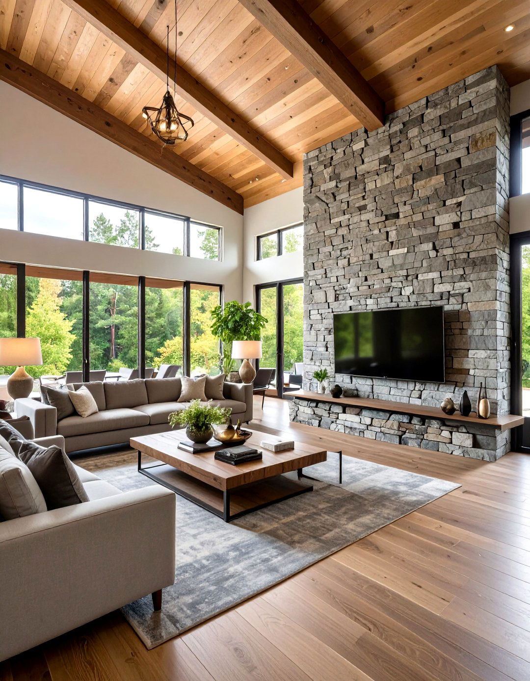 Stone Veneer Accent Wall Living Room - 30 living room high ceiling wall decor ideas