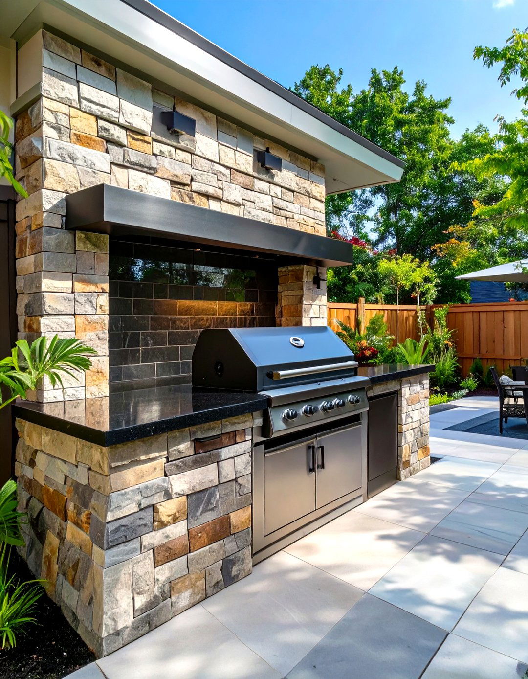 Stone Veneer Built In Grill Surround - 30 small outdoor bbq area ideas