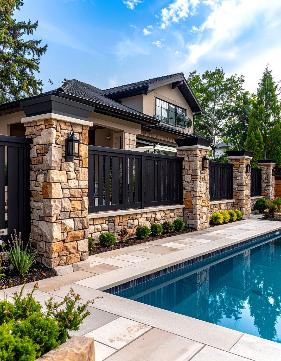 Stone Veneer Column Patio Fence - 30 patio fence ideas