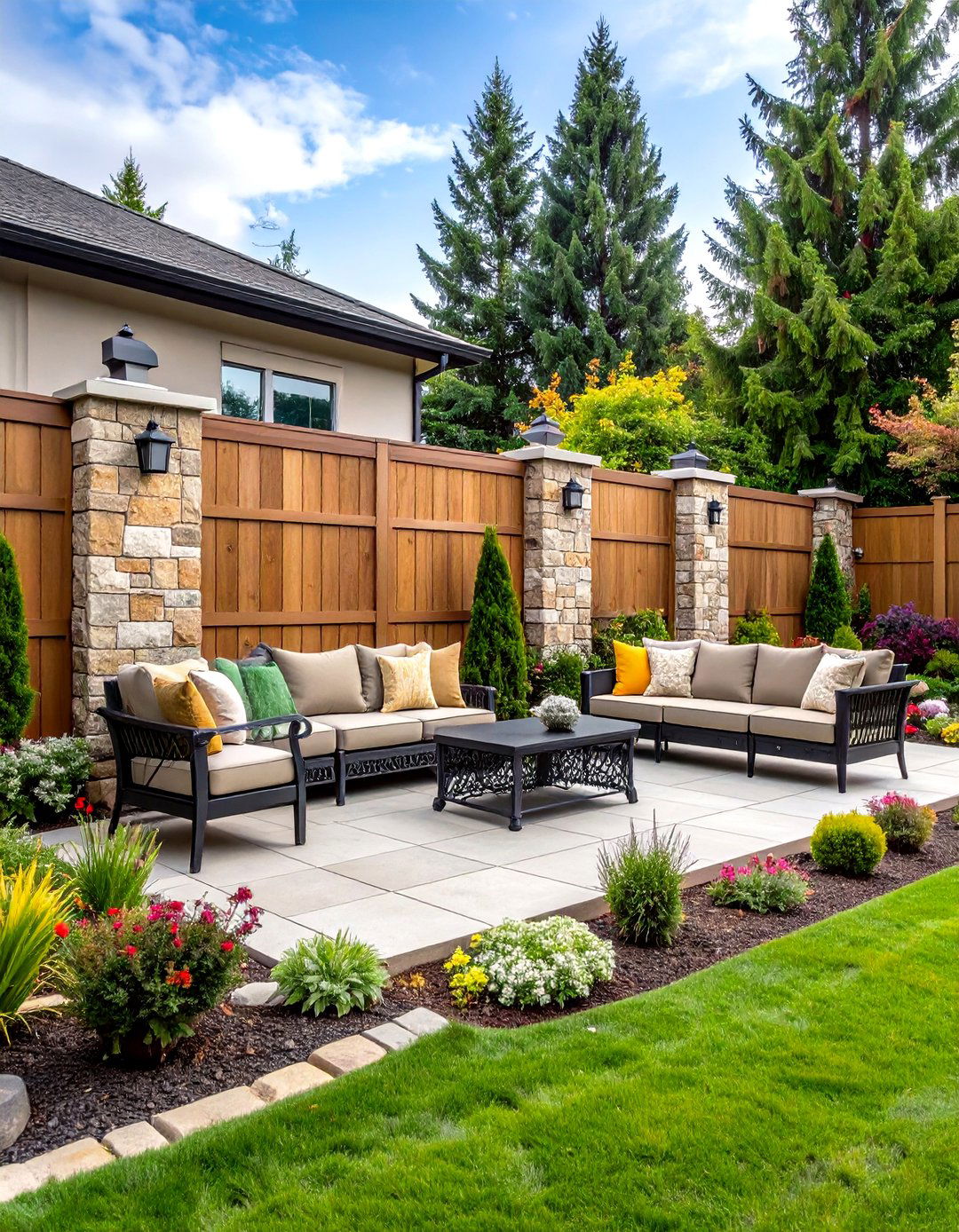 Stone Veneer Privacy Fence - 30 privacy fence ideas for backyard