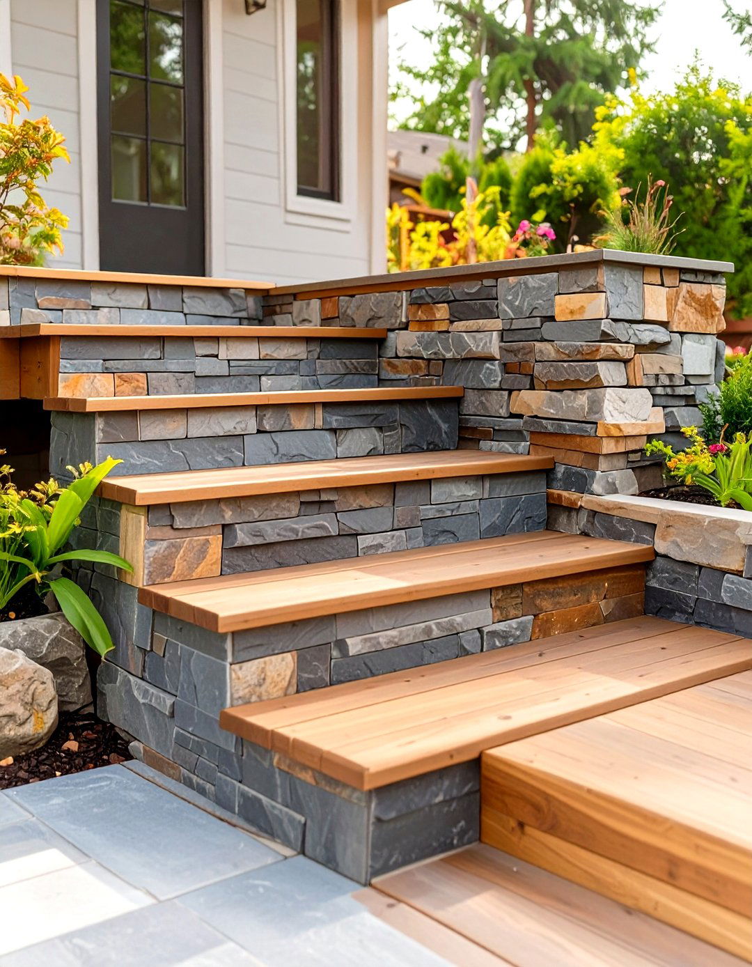 Stone Veneer on Outdoor Deck Step Risers - 30 outdoor deck steps ideas