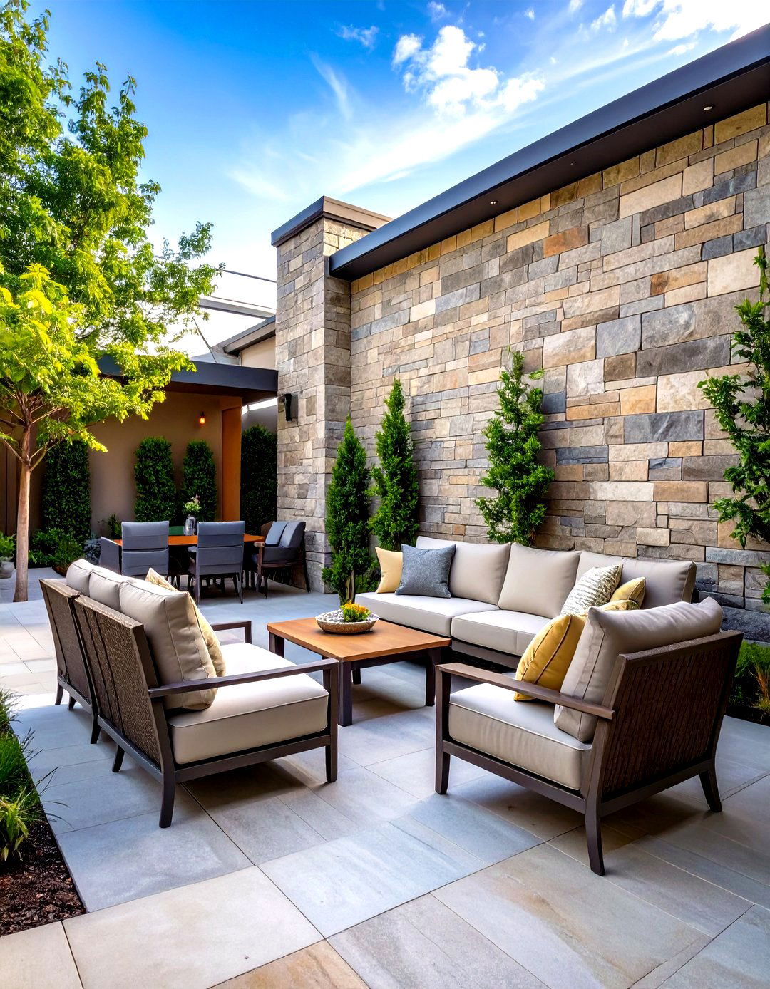 Stone Veneer over Cinder Block Patio Wall - 30 patio privacy wall ideas