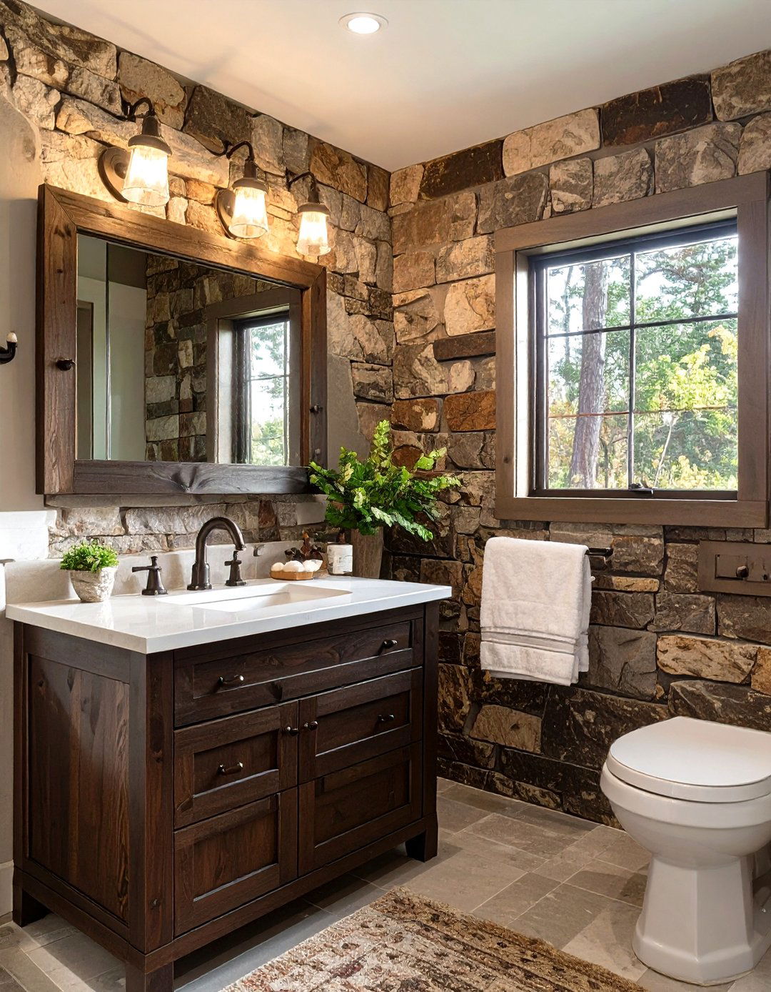 Stone Wall Bathroom - 30 farmhouse bathroom ideas