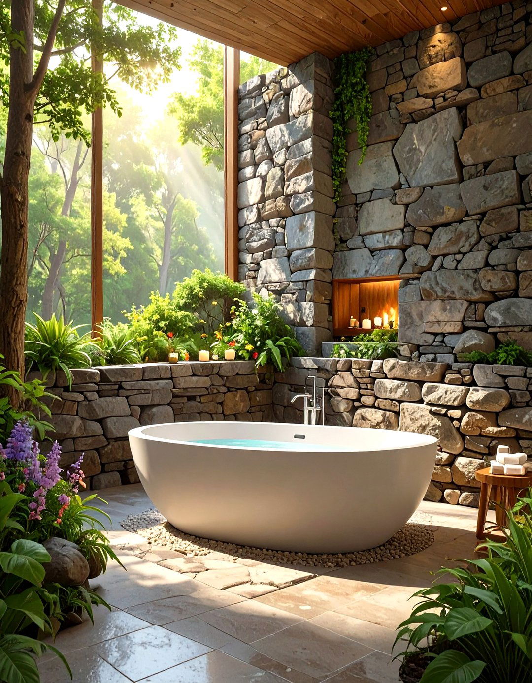 Stone Walled Sanctuary Bathroom - 30 modern rustic bathroom ideas
