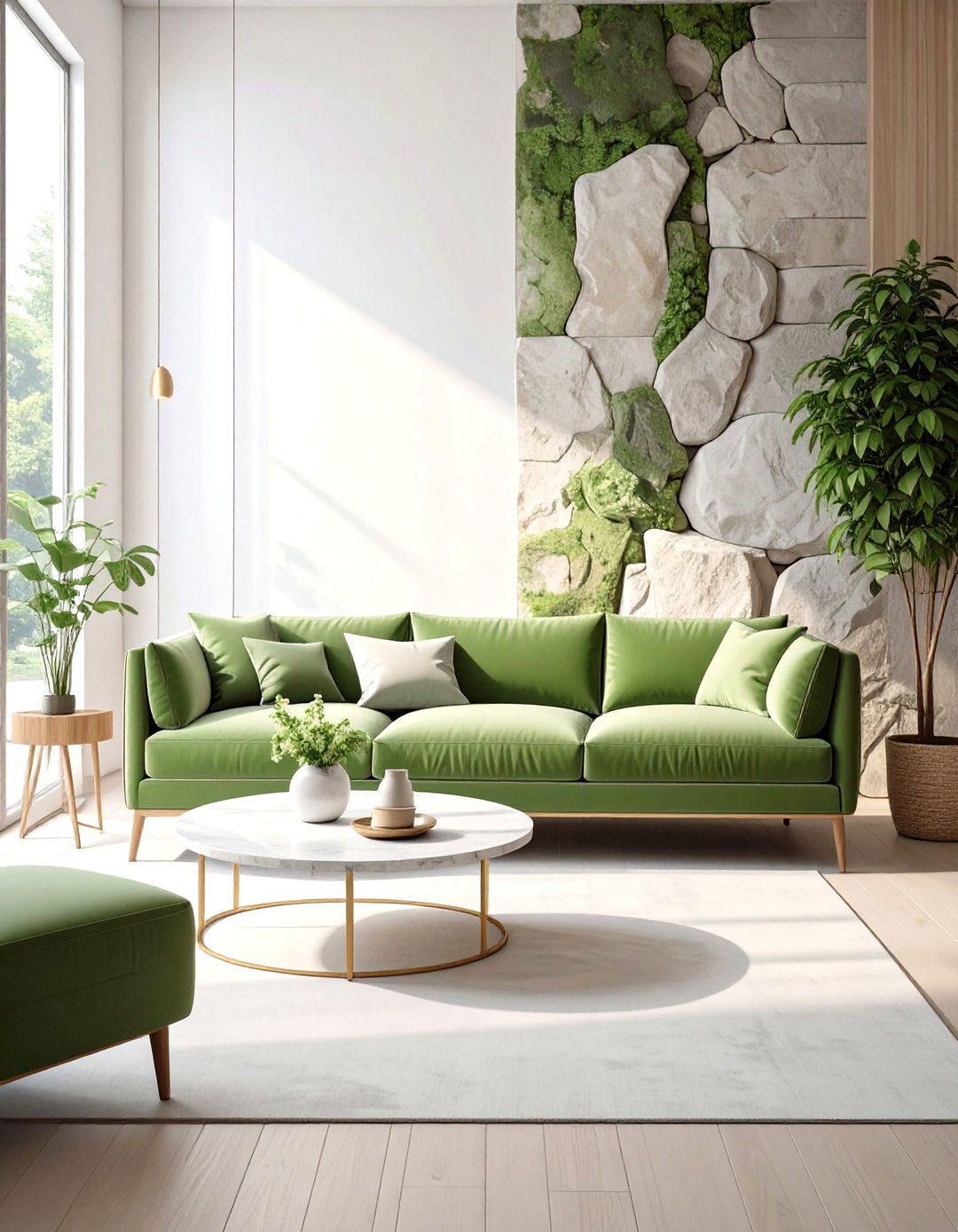 Stone and Moss Green Living Room - 30 neutral living room color ideas