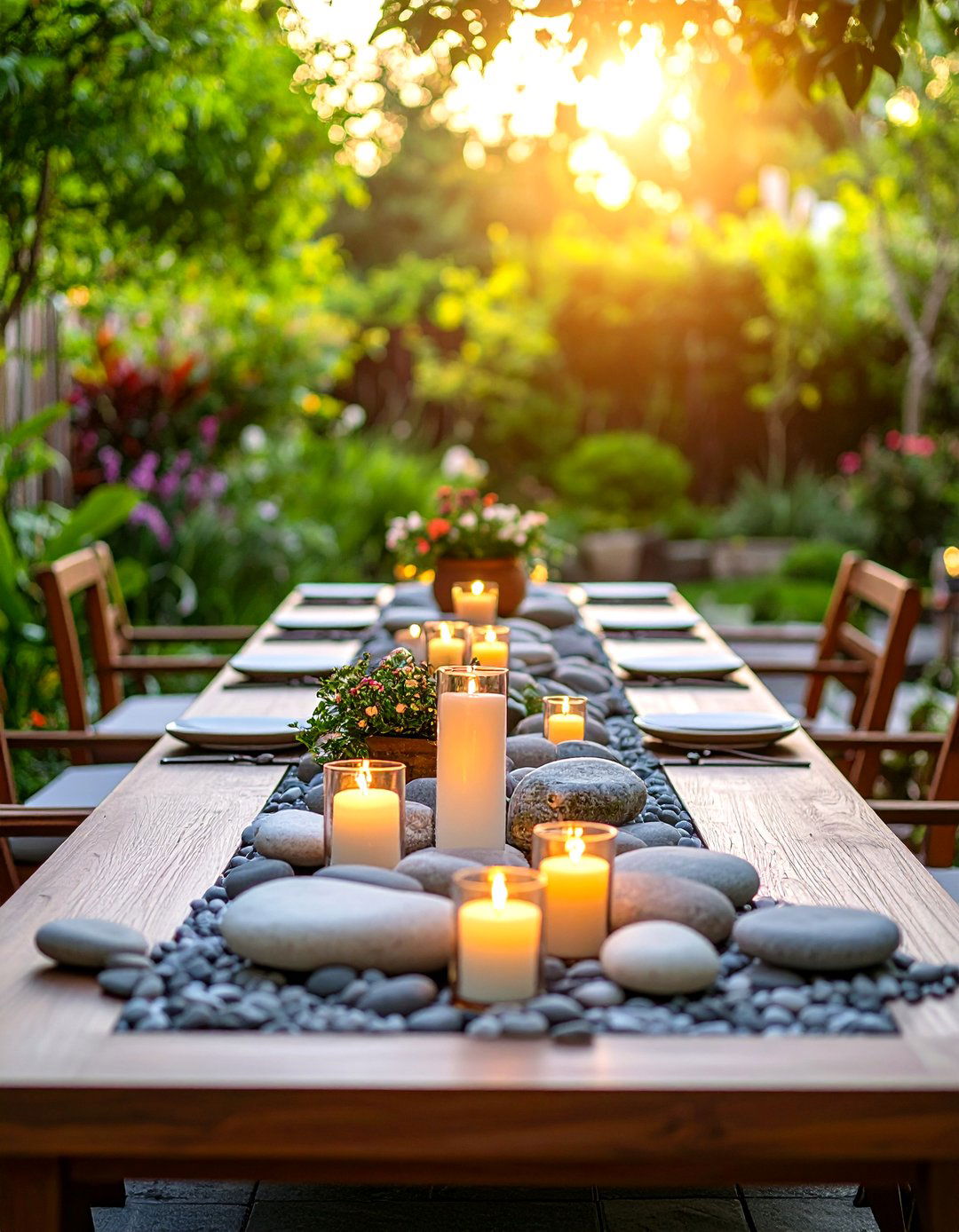 Stone and Pebble Arrangements - 30 outdoor table decor ideas