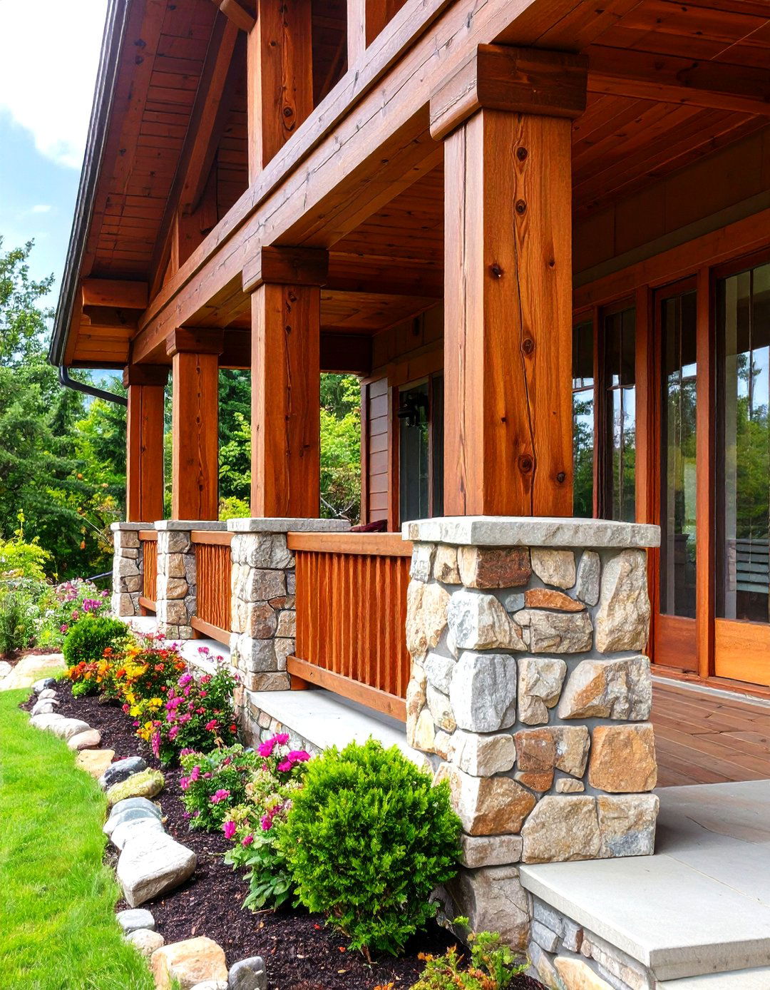 Stone and Wood Column Porch Railing - 30 porch railing ideas pictures