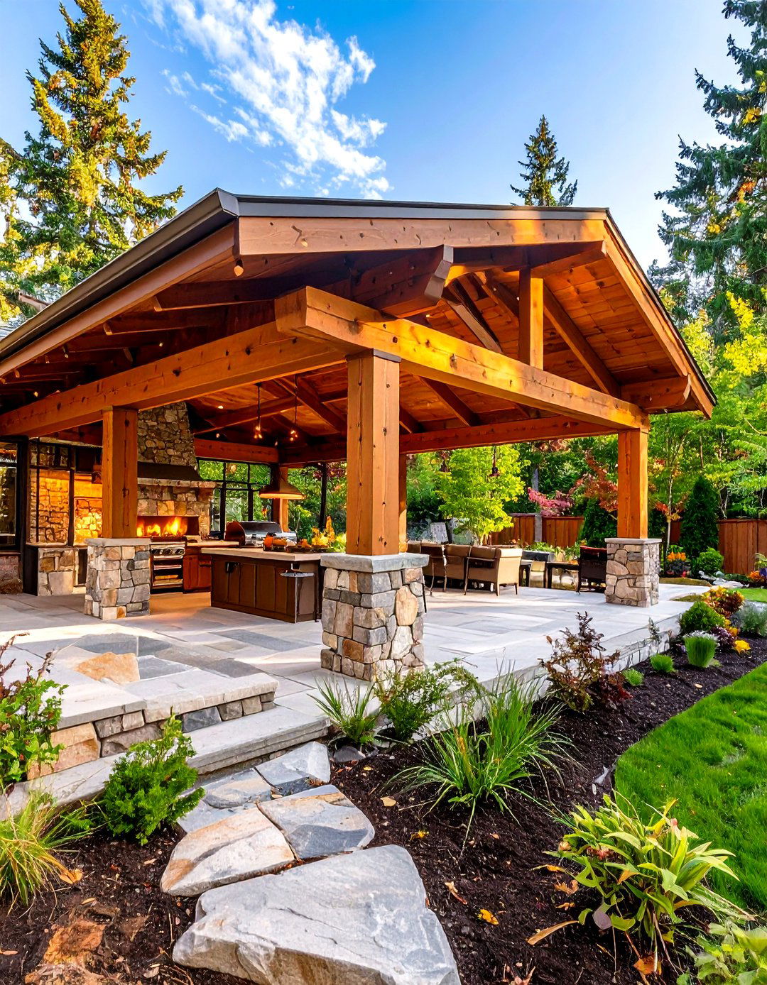 Stone and Wood Pavilion - 30 patio covering ideas
