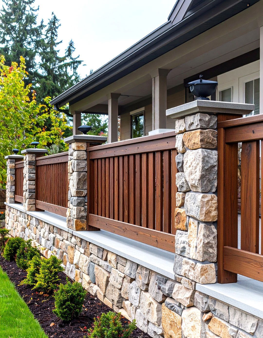Stone and Wood Porch Fence - 30 porch fence ideas