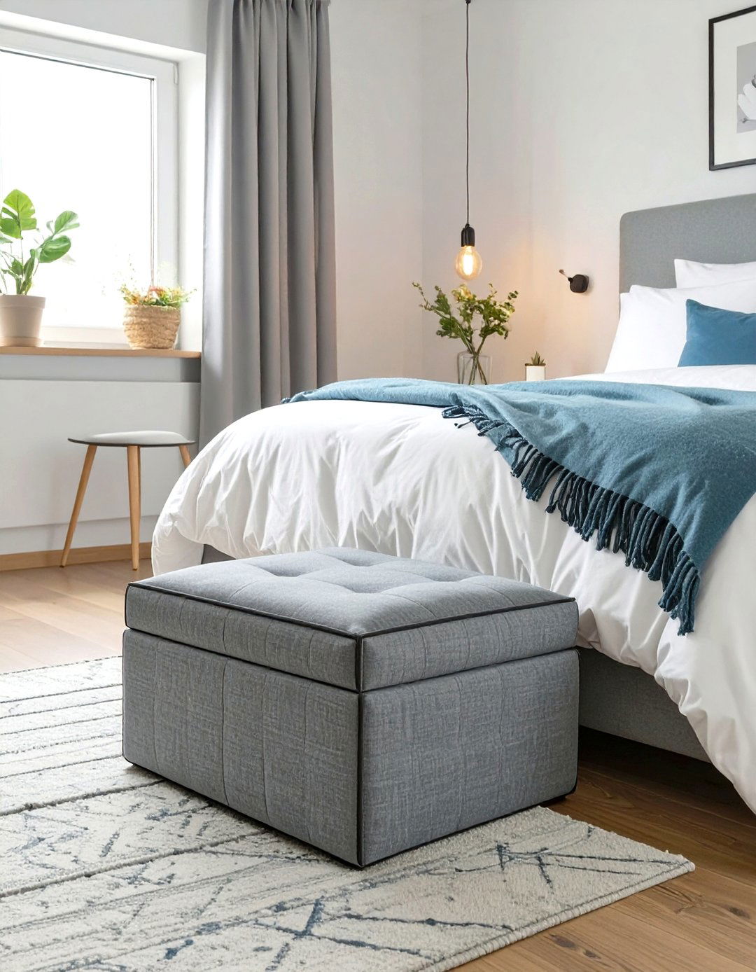 Storage Ottoman in a Tiny Bedroom - 30 tiny bedroom ideas