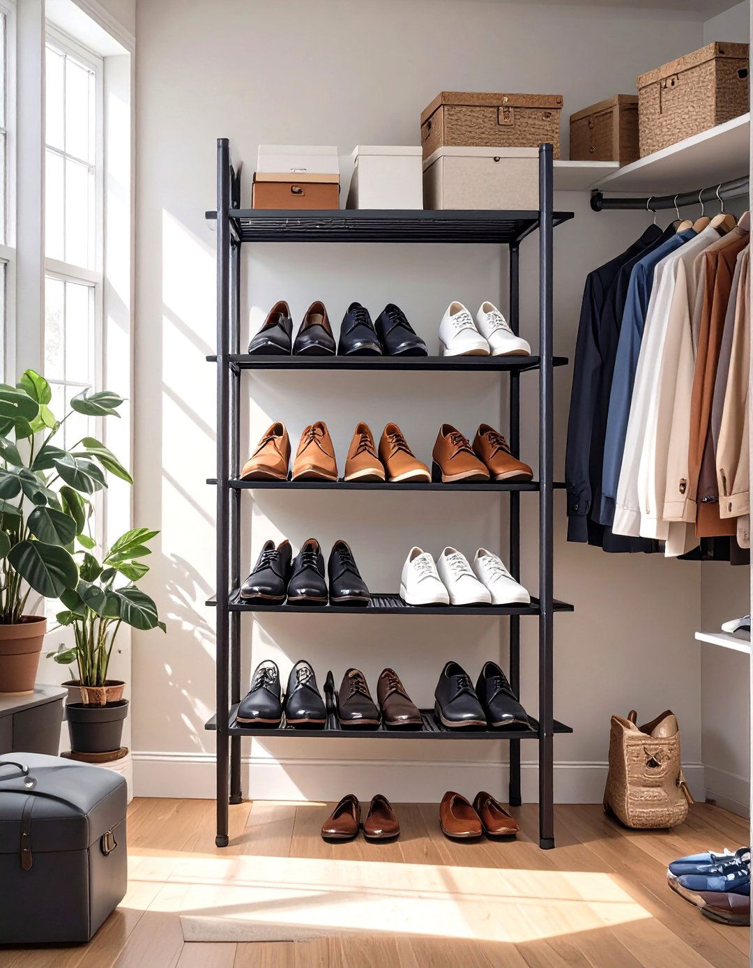 Store Shoes with a Two Tier Shoe Rack - 30 small closet storage ideas