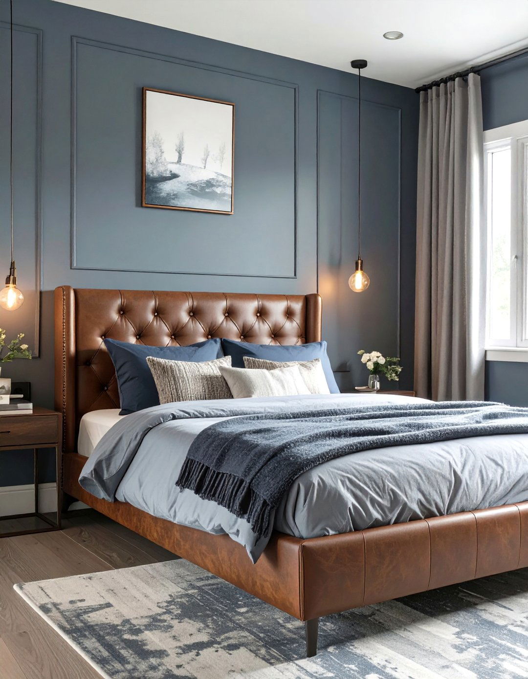 Stormy Blue and Leather Bedroom - 30 blue bedroom ideas